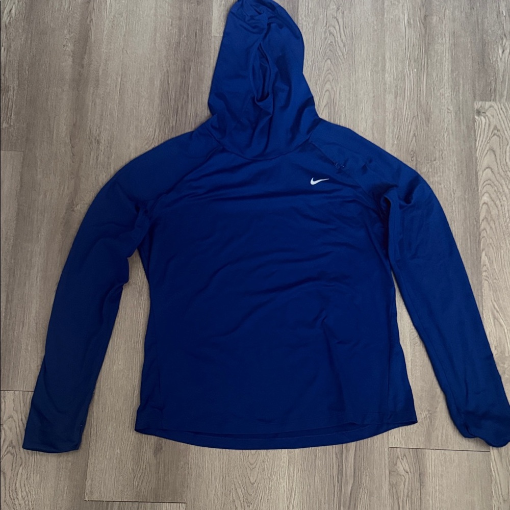 Nike Hooded Performance Top in Royal Blue with White Swoosh